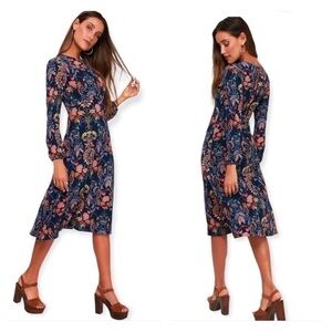 I. MADELINE Garden Splendor Navy Blue Floral Print Dress Medium